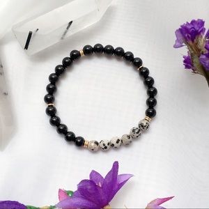 Dalmation Jasper And Black Onyx Stretch Bracelet